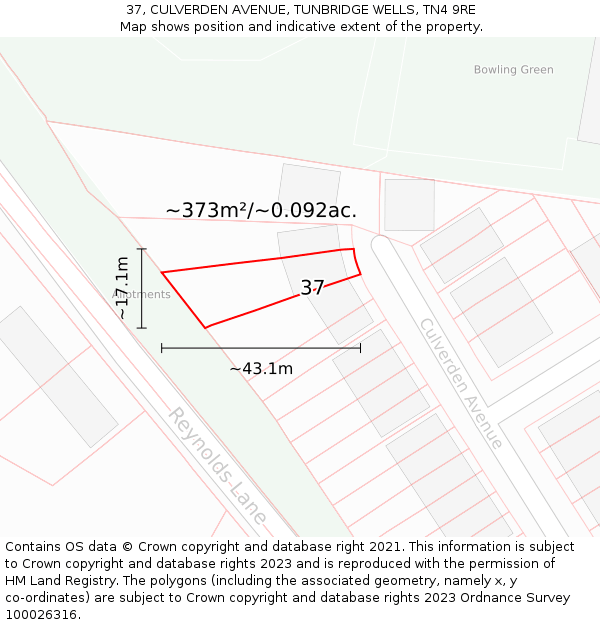 37, CULVERDEN AVENUE, TUNBRIDGE WELLS, TN4 9RE: Plot and title map