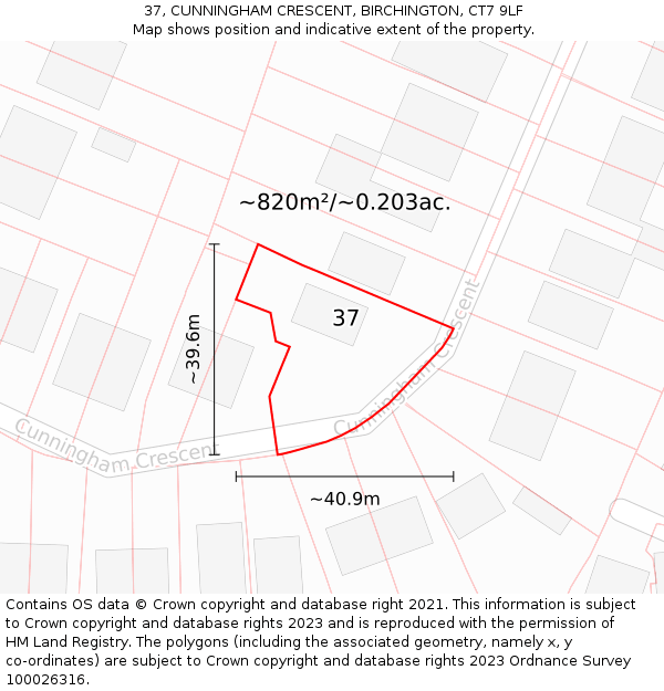 37, CUNNINGHAM CRESCENT, BIRCHINGTON, CT7 9LF: Plot and title map
