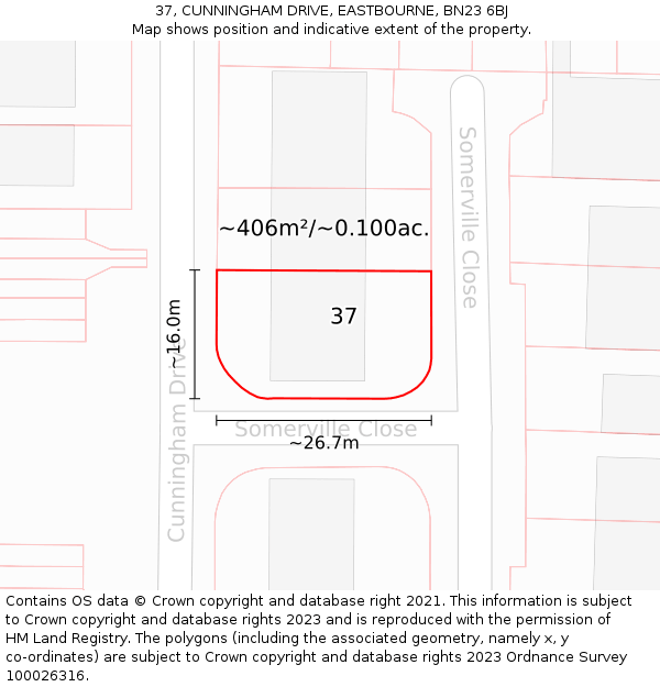 37, CUNNINGHAM DRIVE, EASTBOURNE, BN23 6BJ: Plot and title map