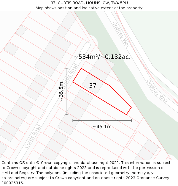 37, CURTIS ROAD, HOUNSLOW, TW4 5PU: Plot and title map