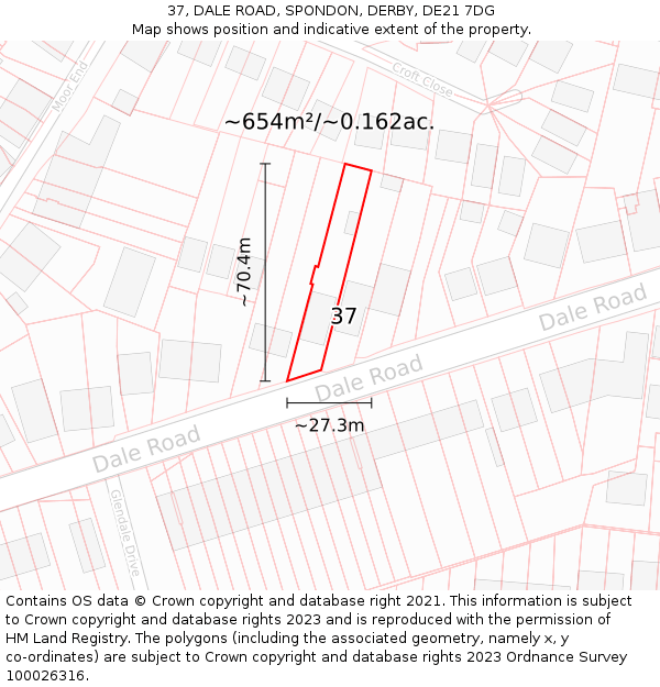 37, DALE ROAD, SPONDON, DERBY, DE21 7DG: Plot and title map