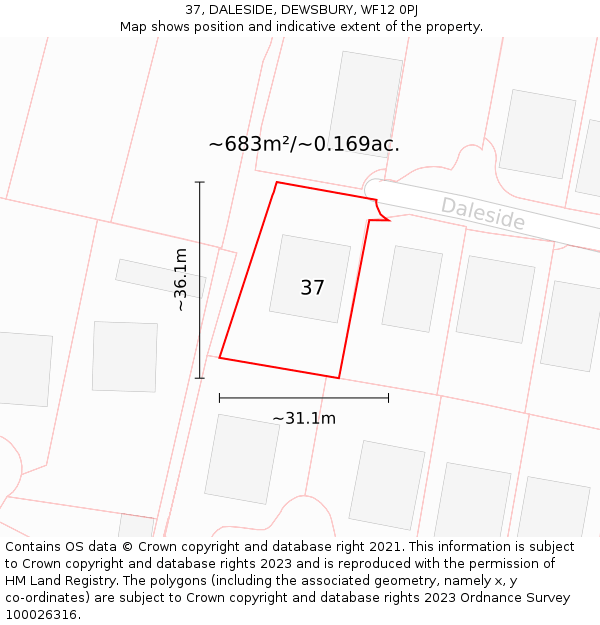 37, DALESIDE, DEWSBURY, WF12 0PJ: Plot and title map
