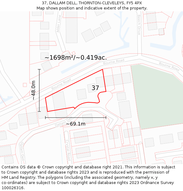 37, DALLAM DELL, THORNTON-CLEVELEYS, FY5 4PX: Plot and title map