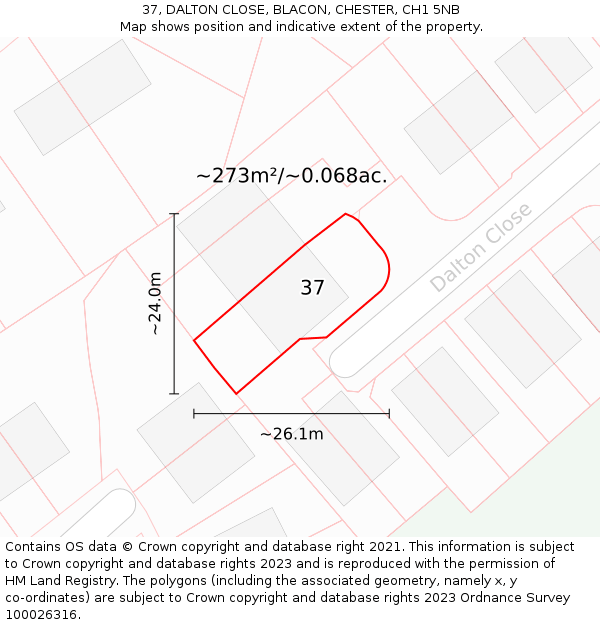 37, DALTON CLOSE, BLACON, CHESTER, CH1 5NB: Plot and title map