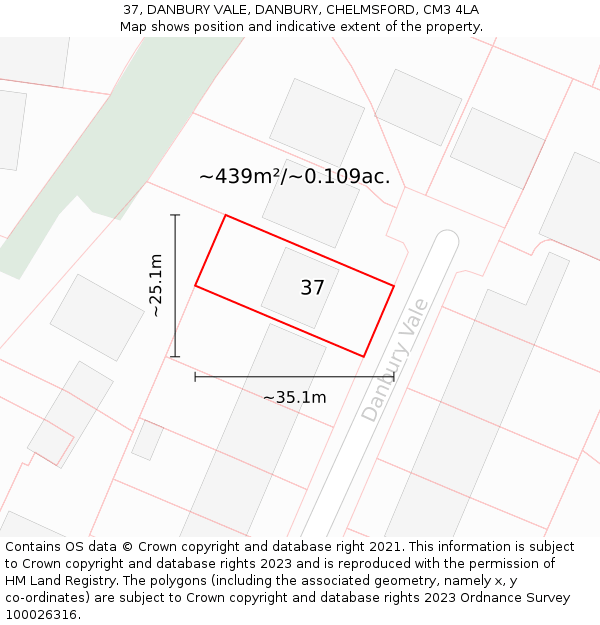 37, DANBURY VALE, DANBURY, CHELMSFORD, CM3 4LA: Plot and title map