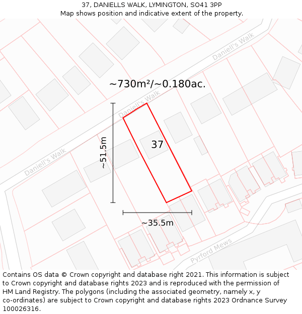 37, DANIELLS WALK, LYMINGTON, SO41 3PP: Plot and title map