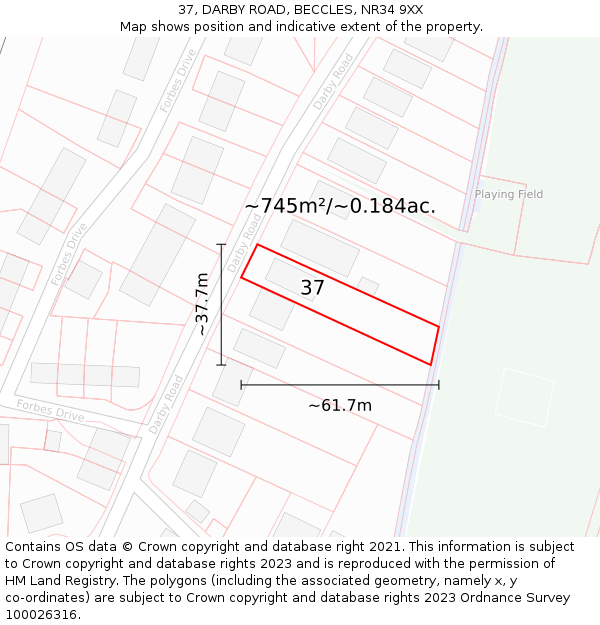 37, DARBY ROAD, BECCLES, NR34 9XX: Plot and title map