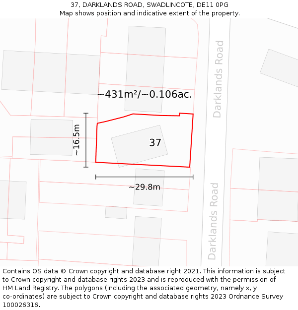 37, DARKLANDS ROAD, SWADLINCOTE, DE11 0PG: Plot and title map