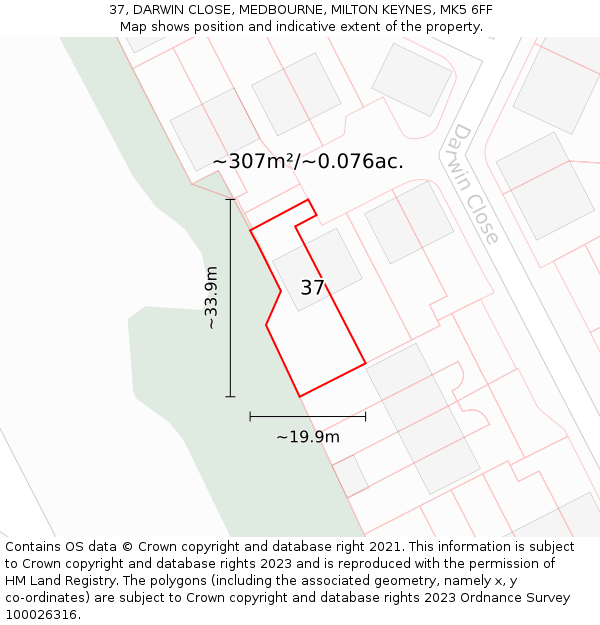 37, DARWIN CLOSE, MEDBOURNE, MILTON KEYNES, MK5 6FF: Plot and title map