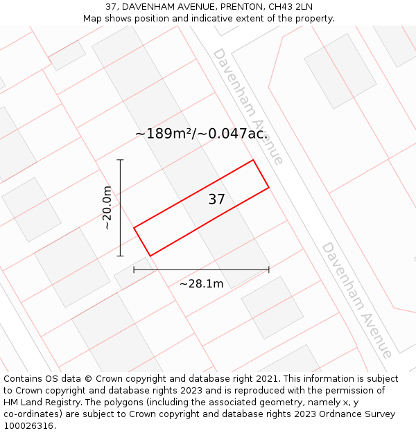 37, DAVENHAM AVENUE, PRENTON, CH43 2LN: Plot and title map