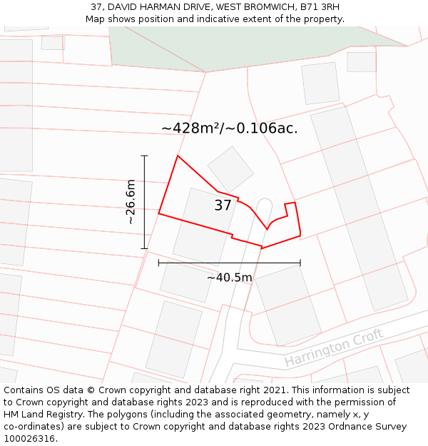 37, DAVID HARMAN DRIVE, WEST BROMWICH, B71 3RH: Plot and title map