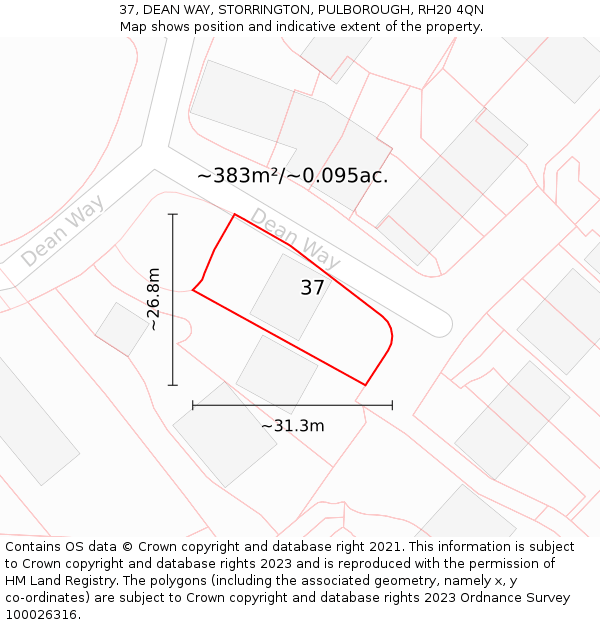 37, DEAN WAY, STORRINGTON, PULBOROUGH, RH20 4QN: Plot and title map