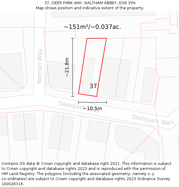 37, DEER PARK WAY, WALTHAM ABBEY, EN9 3YN: Plot and title map