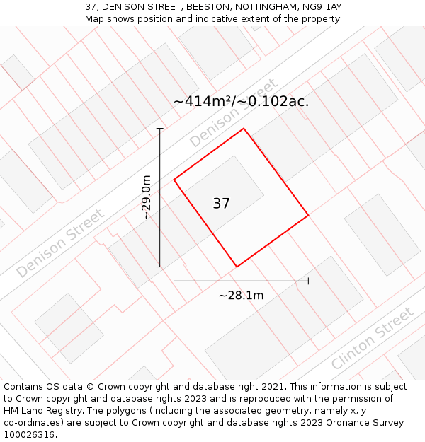 37, DENISON STREET, BEESTON, NOTTINGHAM, NG9 1AY: Plot and title map