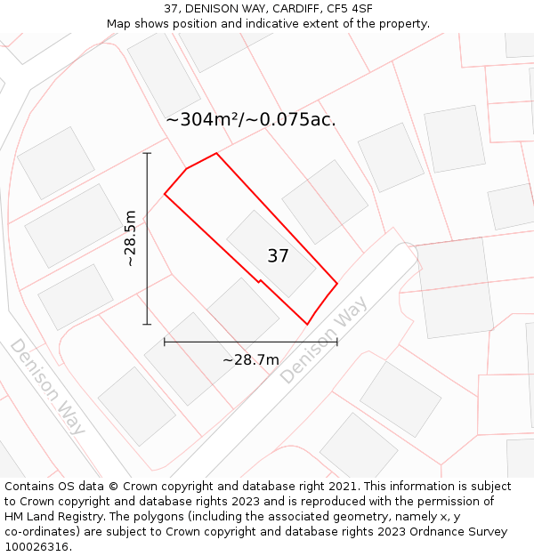 37, DENISON WAY, CARDIFF, CF5 4SF: Plot and title map