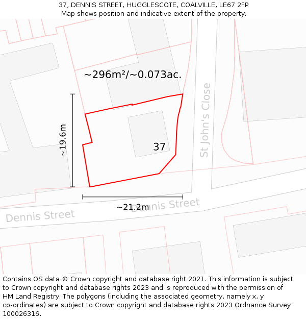 37, DENNIS STREET, HUGGLESCOTE, COALVILLE, LE67 2FP: Plot and title map