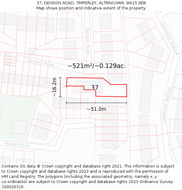 37, DENSON ROAD, TIMPERLEY, ALTRINCHAM, WA15 6EB: Plot and title map