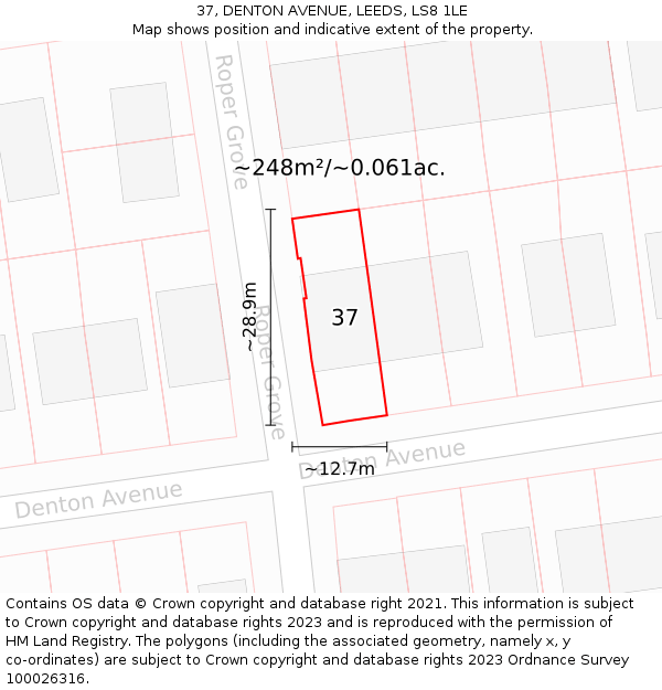 37, DENTON AVENUE, LEEDS, LS8 1LE: Plot and title map