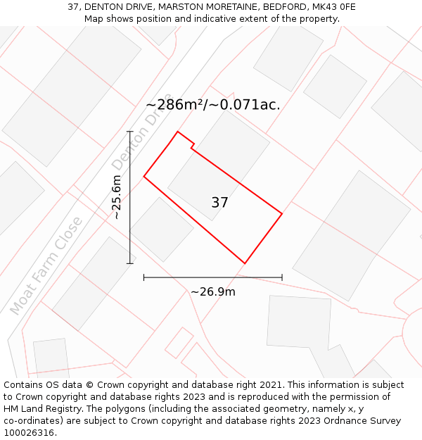 37, DENTON DRIVE, MARSTON MORETAINE, BEDFORD, MK43 0FE: Plot and title map