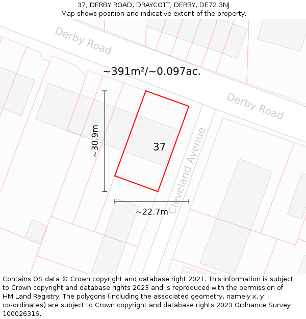 37, DERBY ROAD, DRAYCOTT, DERBY, DE72 3NJ: Plot and title map