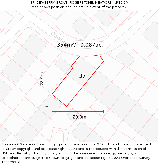 37, DEWBERRY GROVE, ROGERSTONE, NEWPORT, NP10 9JY: Plot and title map