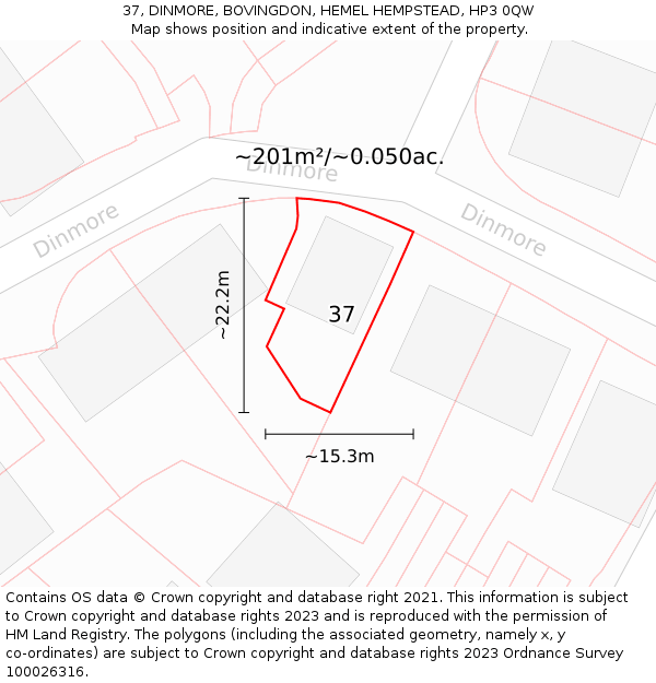 37, DINMORE, BOVINGDON, HEMEL HEMPSTEAD, HP3 0QW: Plot and title map