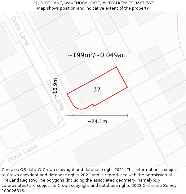37, DIXIE LANE, WAVENDON GATE, MILTON KEYNES, MK7 7AZ: Plot and title map