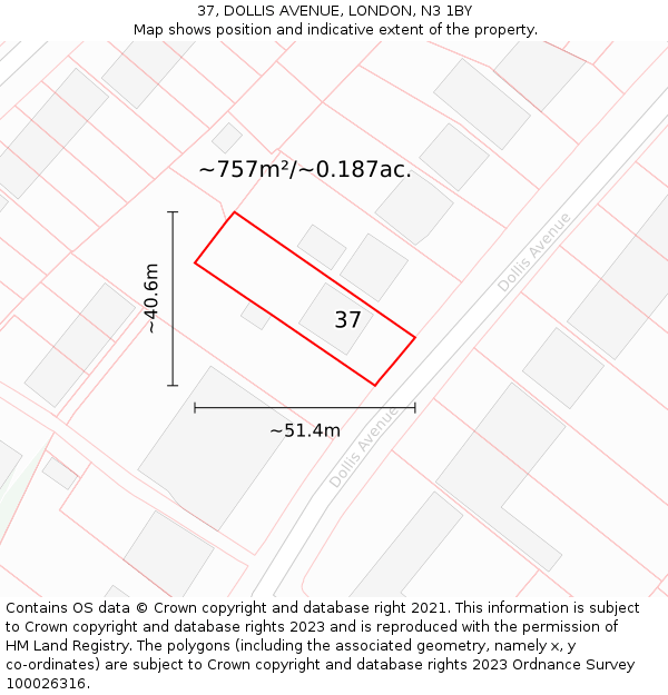 37, DOLLIS AVENUE, LONDON, N3 1BY: Plot and title map