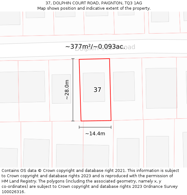 37, DOLPHIN COURT ROAD, PAIGNTON, TQ3 1AG: Plot and title map
