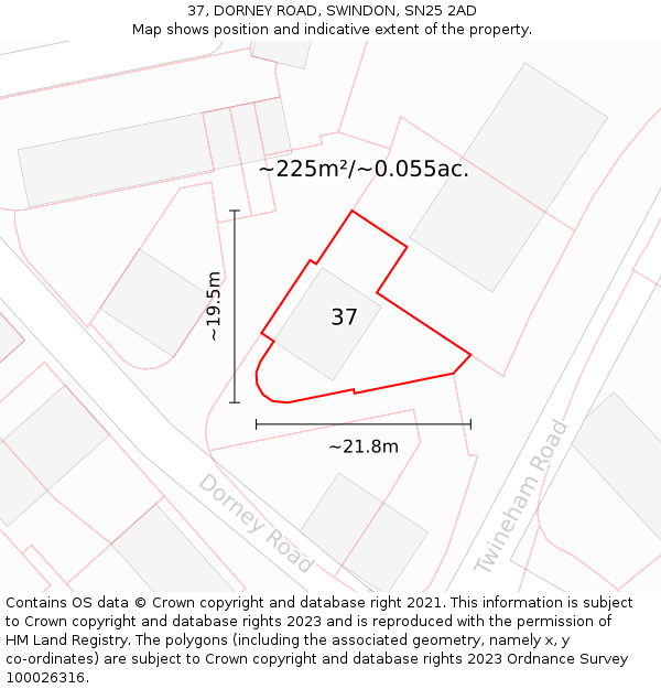 37, DORNEY ROAD, SWINDON, SN25 2AD: Plot and title map