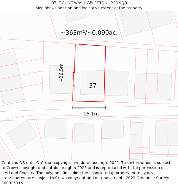 37, DOUNE WAY, HARLESTON, IP20 9QB: Plot and title map