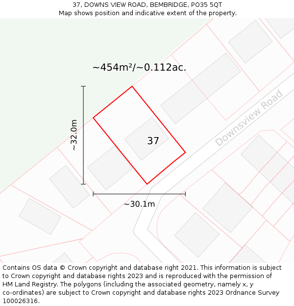37, DOWNS VIEW ROAD, BEMBRIDGE, PO35 5QT: Plot and title map