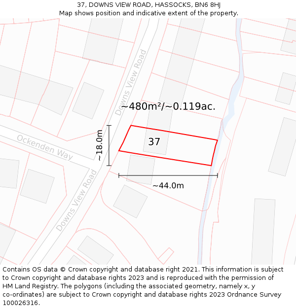 37, DOWNS VIEW ROAD, HASSOCKS, BN6 8HJ: Plot and title map