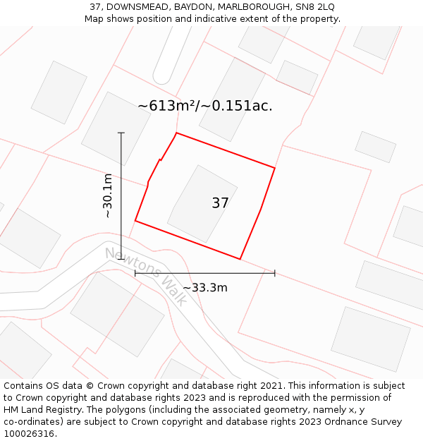 37, DOWNSMEAD, BAYDON, MARLBOROUGH, SN8 2LQ: Plot and title map