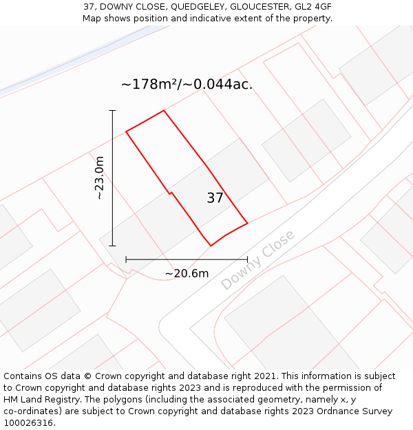 37, DOWNY CLOSE, QUEDGELEY, GLOUCESTER, GL2 4GF: Plot and title map