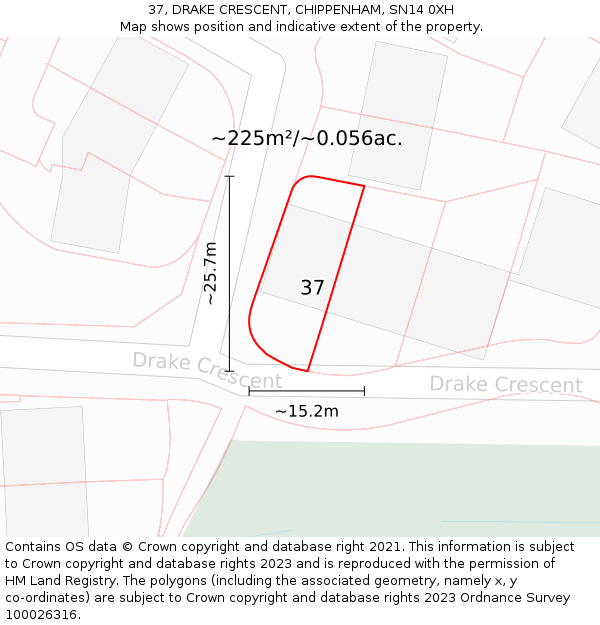 37, DRAKE CRESCENT, CHIPPENHAM, SN14 0XH: Plot and title map
