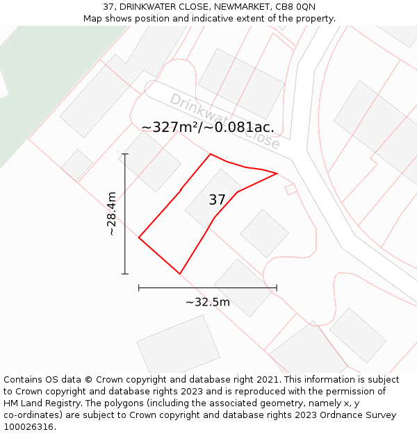 37, DRINKWATER CLOSE, NEWMARKET, CB8 0QN: Plot and title map