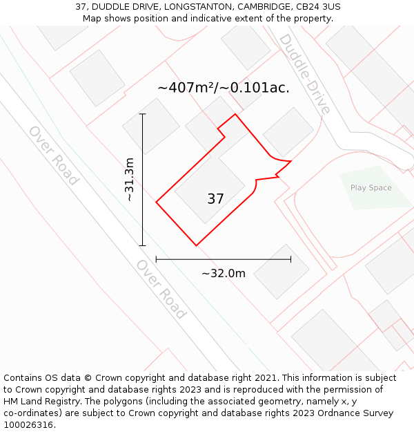 37, DUDDLE DRIVE, LONGSTANTON, CAMBRIDGE, CB24 3US: Plot and title map