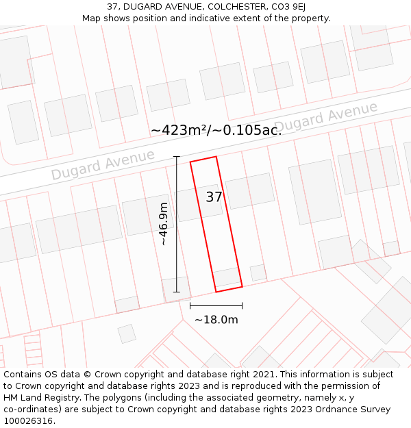 37, DUGARD AVENUE, COLCHESTER, CO3 9EJ: Plot and title map