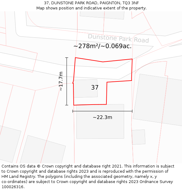 37, DUNSTONE PARK ROAD, PAIGNTON, TQ3 3NF: Plot and title map
