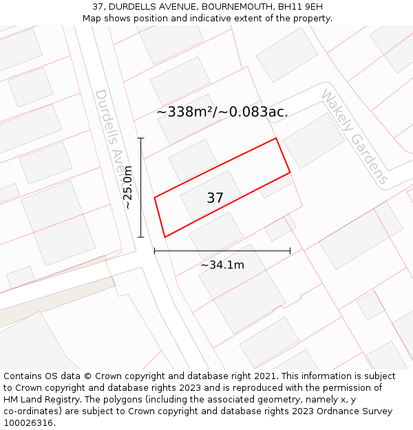 37, DURDELLS AVENUE, BOURNEMOUTH, BH11 9EH: Plot and title map
