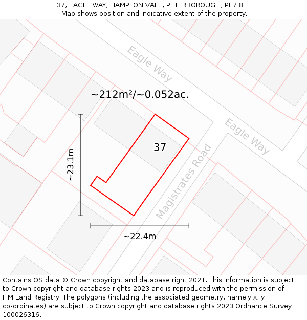 37, EAGLE WAY, HAMPTON VALE, PETERBOROUGH, PE7 8EL: Plot and title map