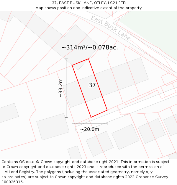 37, EAST BUSK LANE, OTLEY, LS21 1TB: Plot and title map