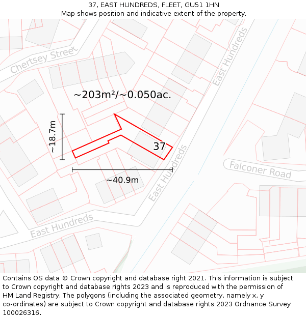 37, EAST HUNDREDS, FLEET, GU51 1HN: Plot and title map