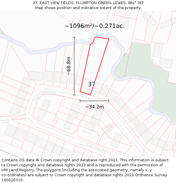 37, EAST VIEW FIELDS, PLUMPTON GREEN, LEWES, BN7 3EF: Plot and title map