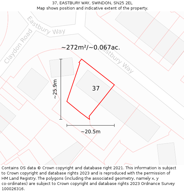 37, EASTBURY WAY, SWINDON, SN25 2EL: Plot and title map