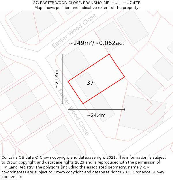 37, EASTER WOOD CLOSE, BRANSHOLME, HULL, HU7 4ZR: Plot and title map