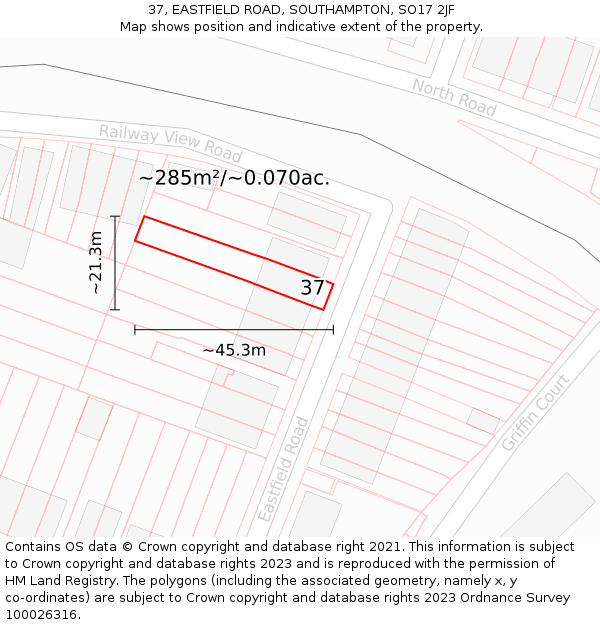 37, EASTFIELD ROAD, SOUTHAMPTON, SO17 2JF: Plot and title map