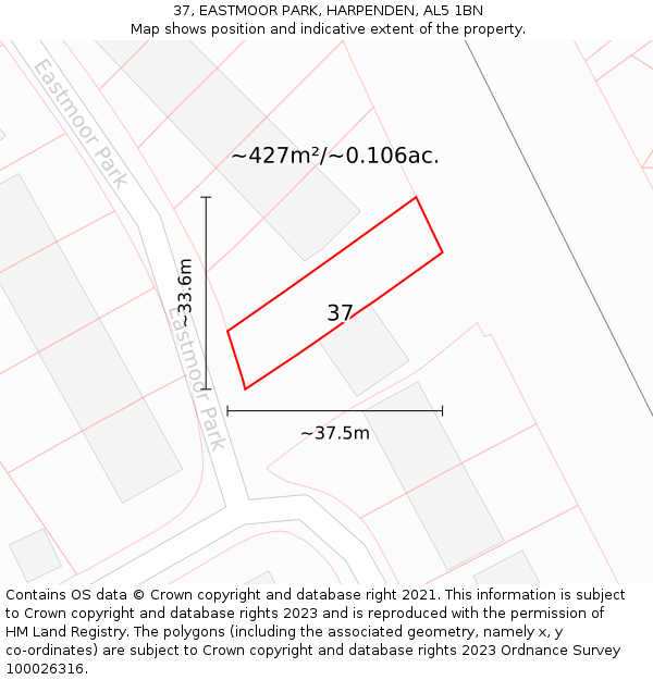 37, EASTMOOR PARK, HARPENDEN, AL5 1BN: Plot and title map