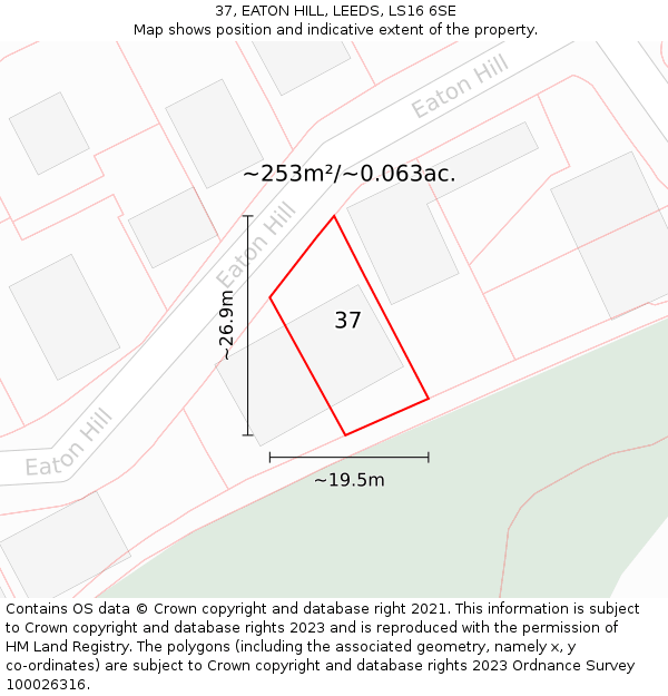 37, EATON HILL, LEEDS, LS16 6SE: Plot and title map